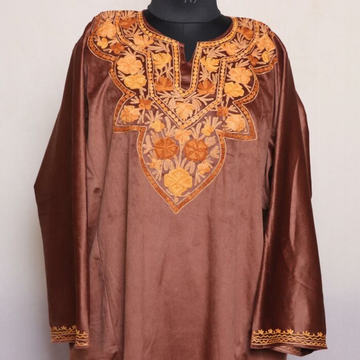 Brown Aari Velvet Pheran