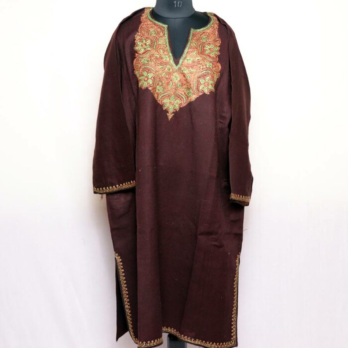 Brown Sozni Handwork Raffal Pheran - Image 2
