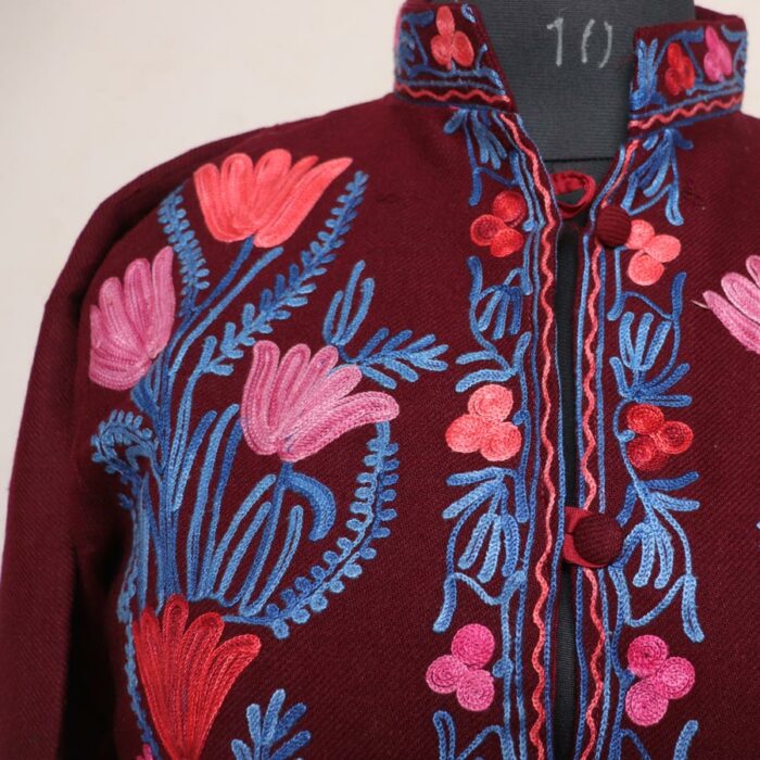 Maroon Aari Cashmilon Short Jacket - Image 2