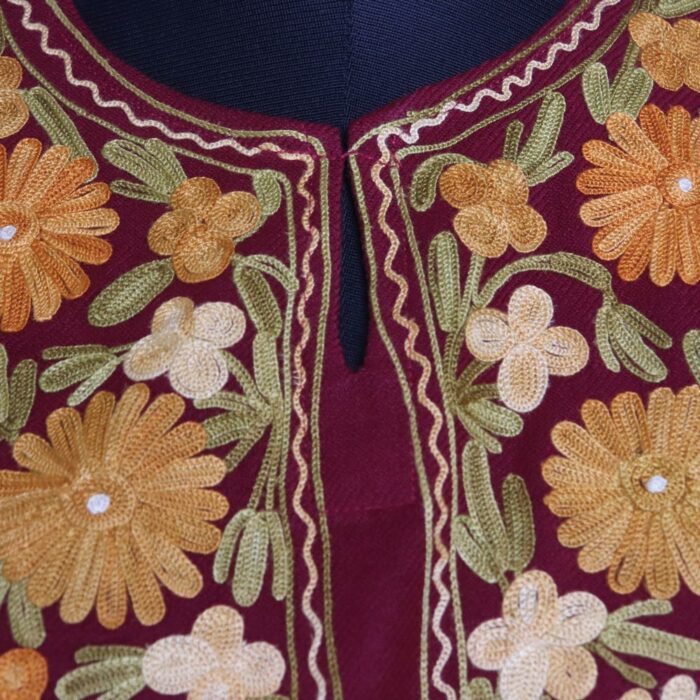 Maroon Floral Cashmilon Aari Pheran - Image 3
