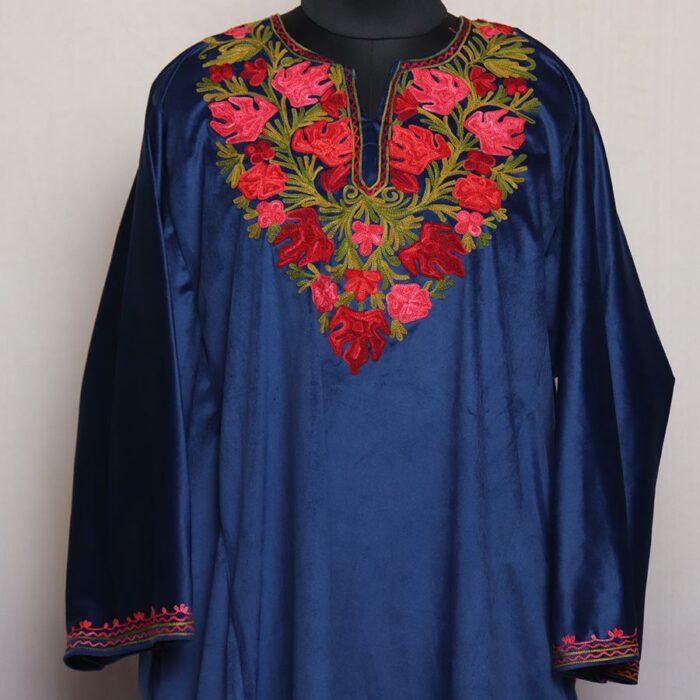 Navy Blue Chinari Aari Velvet Pheran