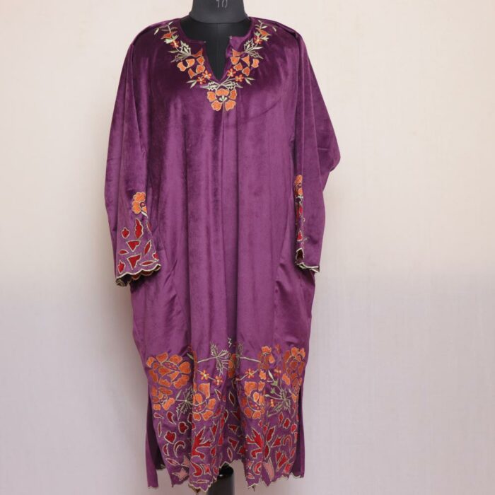 Purple Velvet Cutwork Pheran