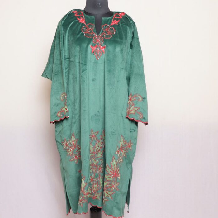 Green Velvet Cutwork Pheran