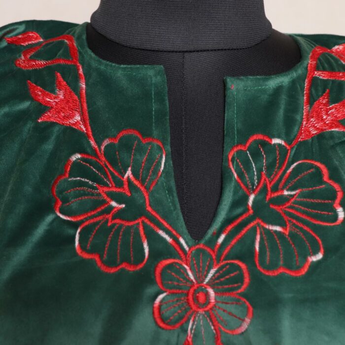 Green Velvet Cutwork Pheran - Image 3