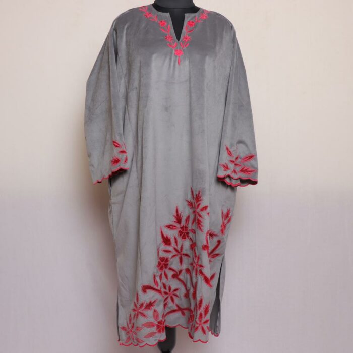 Grey Velvet Cutwork Pheran