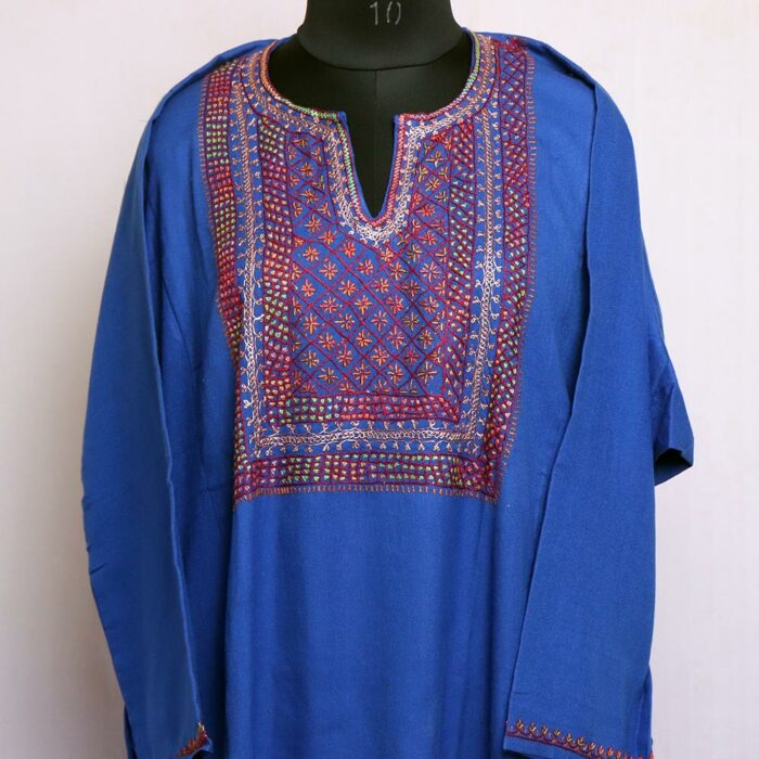 Blue Handwork Tilla and Sozni Raffal Pheran with Stole - Image 3