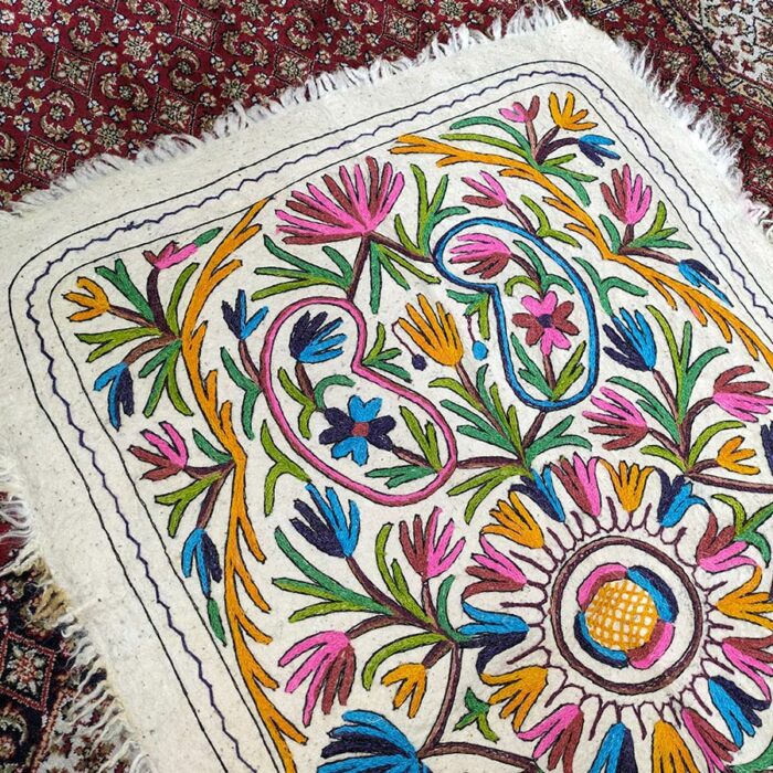 Miraqi Handmade Aari Embroidered Namda Rug 6×4 - Image 3