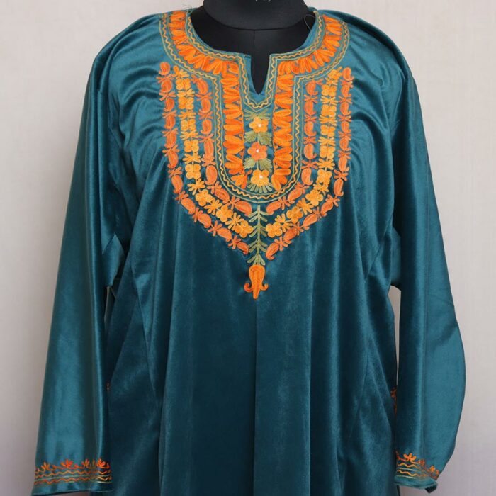 Crystal Teal Aari Velvet Pheran