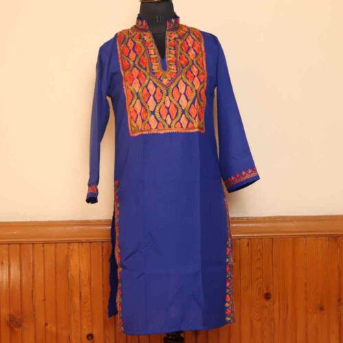 Dark Blue Summer Cool Multi Color Aari Work Kurta with Collar