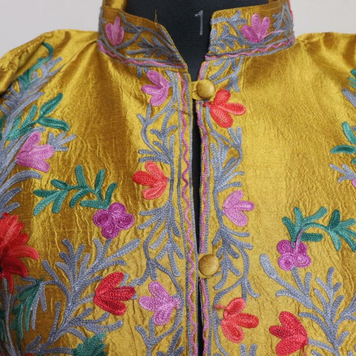 Mustard Yellow Miri Silk Aari Short Jacket - Image 2