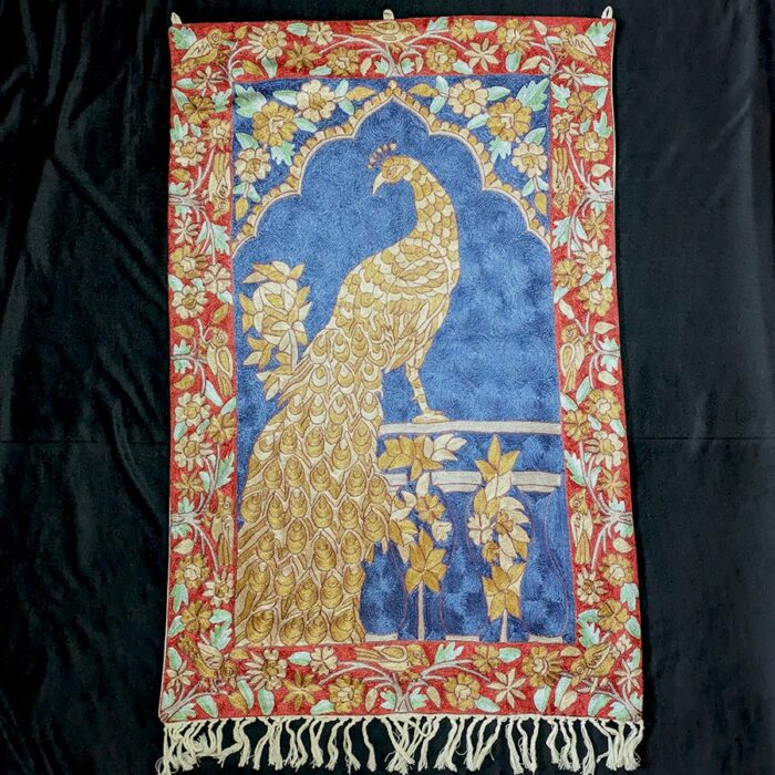 Mystical Peacock 4x2.5 Silk Hand Embroidered Chainstitch Wall Hanging