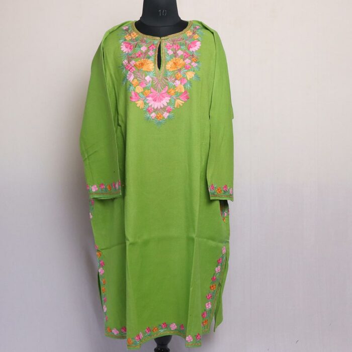 Green Aari Raffal Pheran with Stole - Image 2