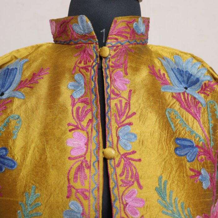 Mustard Yellow Silk Aari Short Jacket - Image 2