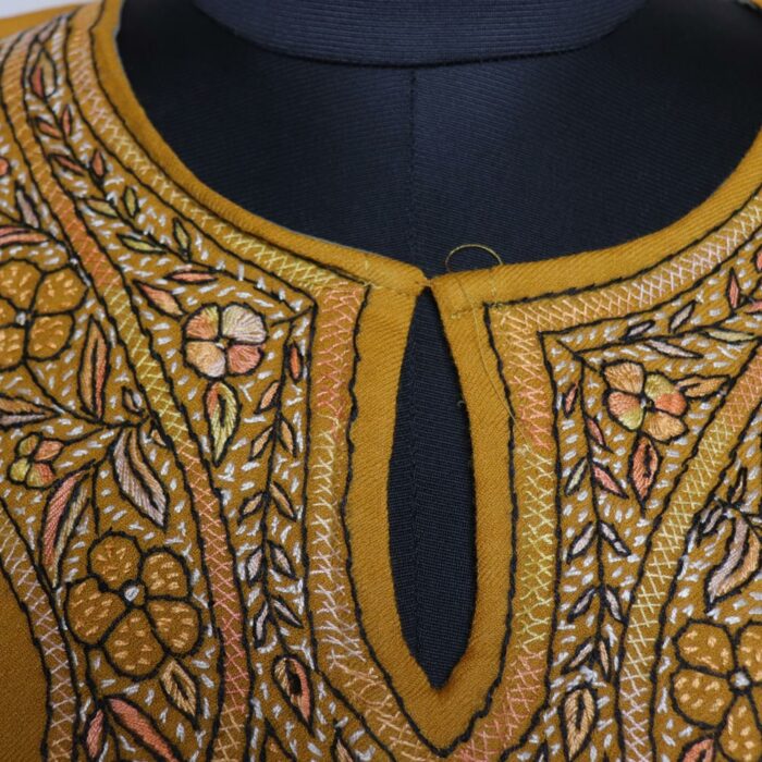 Mustard Sozni Handwork Raffal Pheran - Image 3