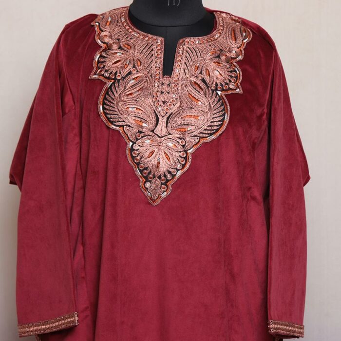Maroon Mir Velvet Tilla Pheran