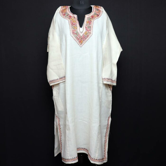 White Sozni Handwork Raffal Pheran - Image 2