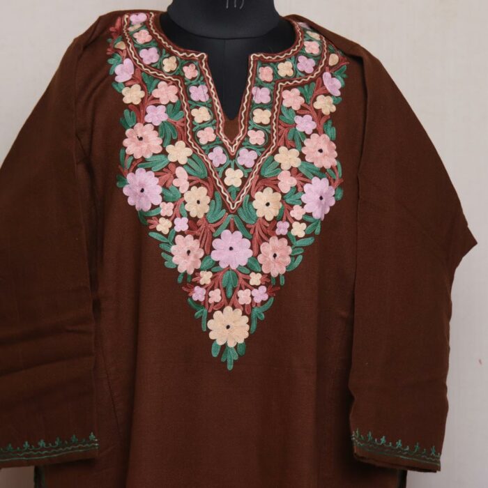 Brown Noor Cashmilon Aari Pheran