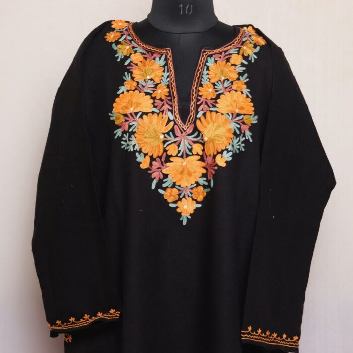 Black Harud Posh Cashmilon Aari Pheran