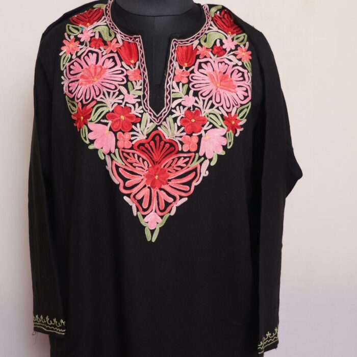 Black Bodh Posh Cashmilon Aari Pheran