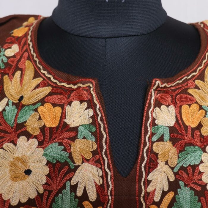 Walnut Brown Cashmilon Aari Pheran - Image 3