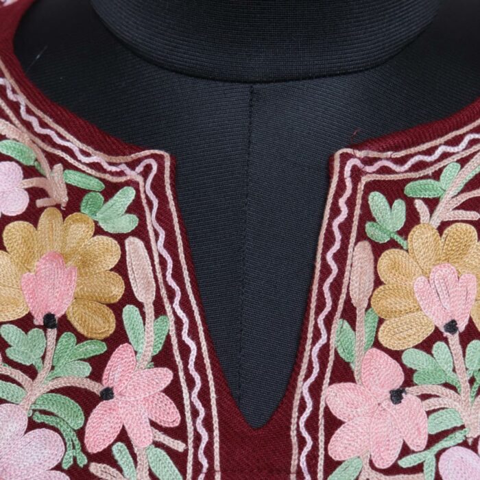 Maroon Bodh Posh Cashmilon Aari Pheran - Image 3