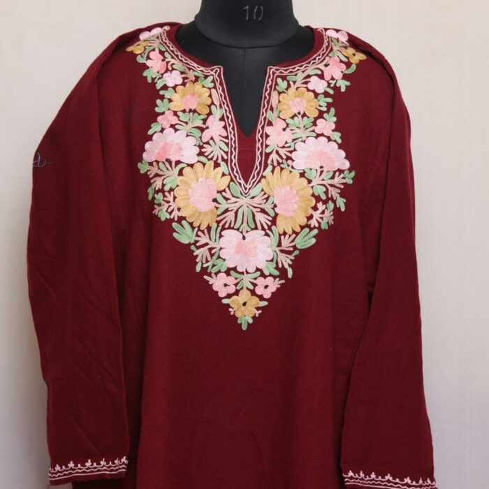 Maroon Bodh Posh Cashmilon Aari Pheran