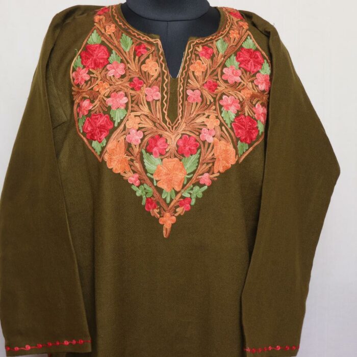 Mehndi Green Posh Cashmilon Aari Pheran