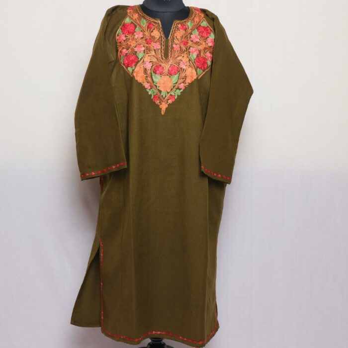 Mehndi Green Posh Cashmilon Aari Pheran - Image 2