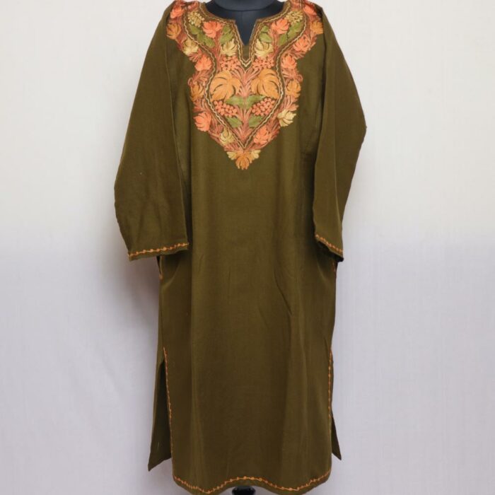 Mendi Green Chinari Cashmilon Aari Pheran - Image 2