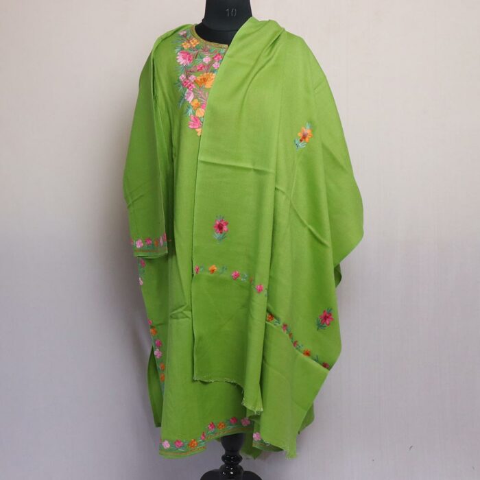 Green Aari Raffal Pheran with Stole - Image 3