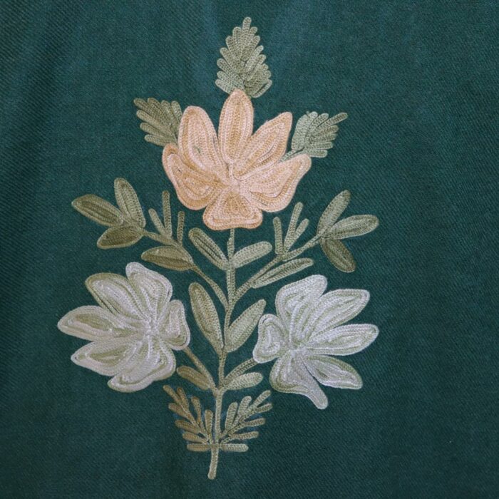 Dark Green Raffal Aari Border Pheran - Image 4