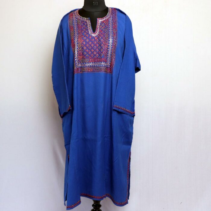 Blue Handwork Tilla and Sozni Raffal Pheran with Stole