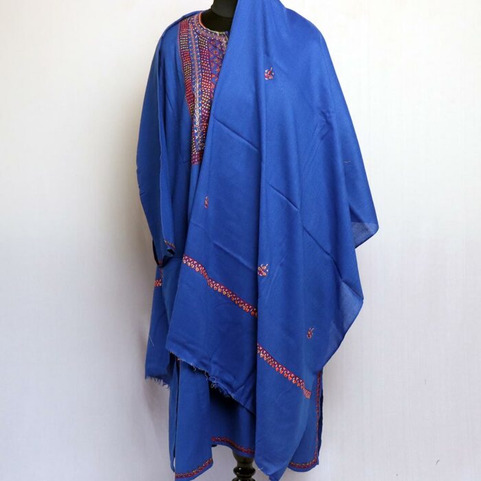 Blue Handwork Tilla and Sozni Raffal Pheran with Stole - Image 2