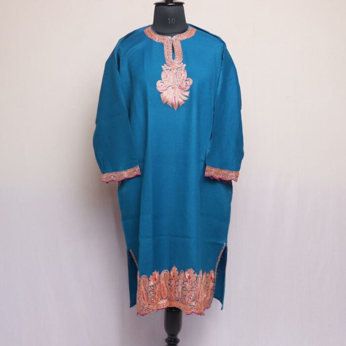 Blue Raffal Pheran With Border Tilla