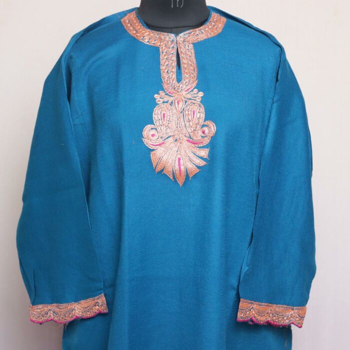 Blue Raffal Pheran With Border Tilla - Image 2