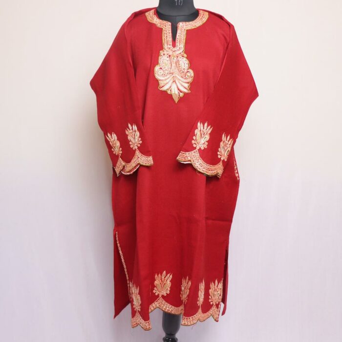 Maroon Posh Raffal Pheran With Border Tilla