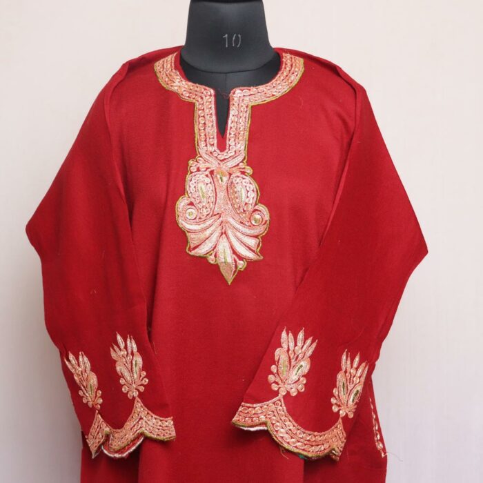 Maroon Posh Raffal Pheran With Border Tilla - Image 3