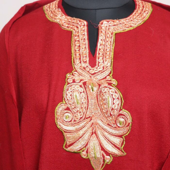 Maroon Posh Raffal Pheran With Border Tilla - Image 2