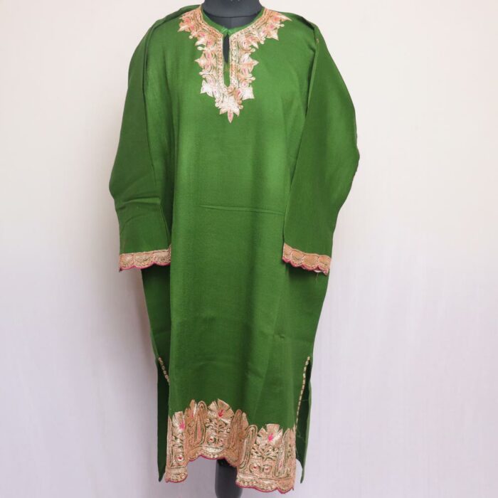 Dark Green Gulab Raffal Pheran With Border Tilla