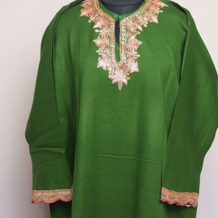 Dark Green Gulab Raffal Pheran With Border Tilla - Image 2