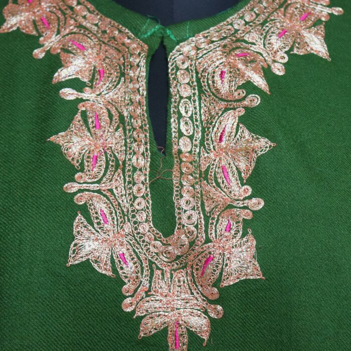 Dark Green Gulab Raffal Pheran With Border Tilla - Image 3