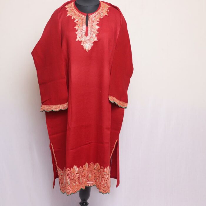 Maroon Raffal Pheran With Border Tilla