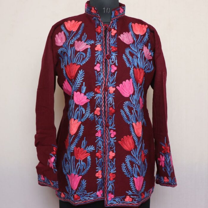 Maroon Aari Cashmilon Short Jacket