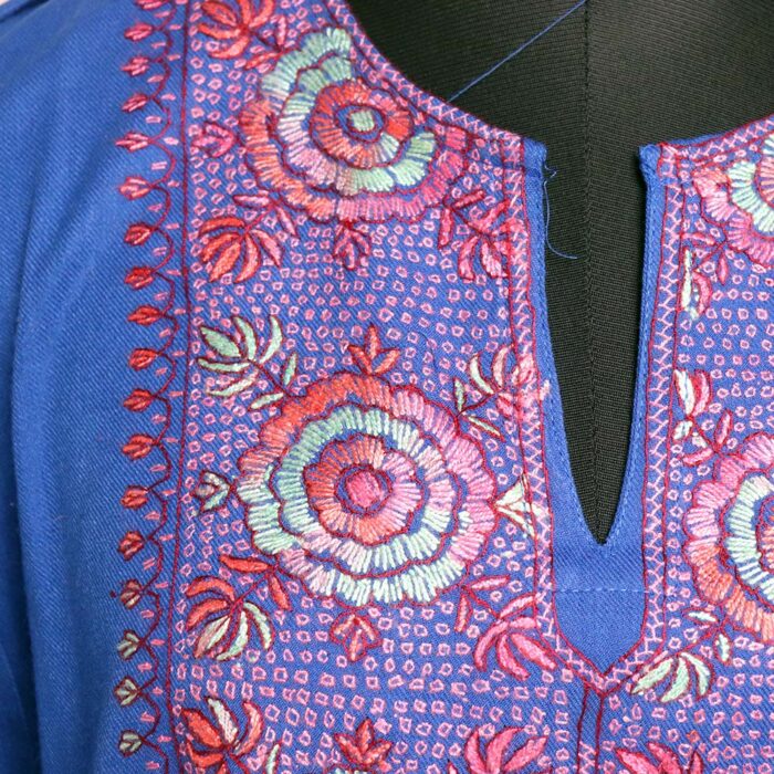 Blue Handwork Sozni Raffal Pheran with Stole - Image 3