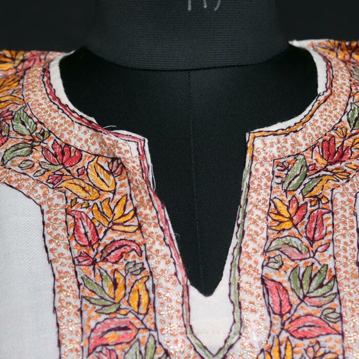 White Sozni Handwork Raffal Pheran - Image 3