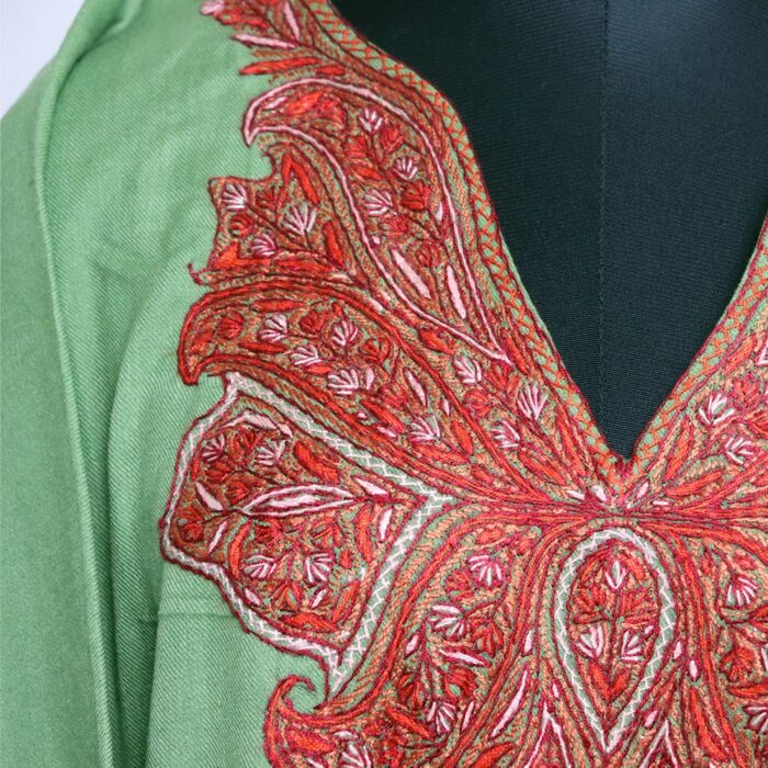 Sabz Handwork Sozni Raffal Pheran with Stole - Image 2