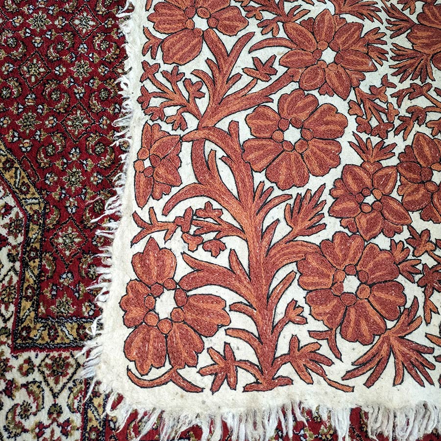 Namdah Rugs Luxury Brown 6×4Ft Pure Wool Double Work Handmade Aari Embroidered ...