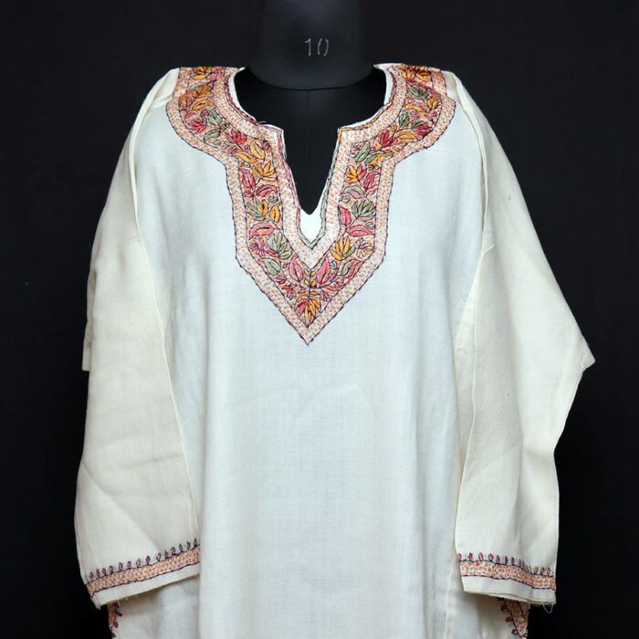 White Sozni Handwork Raffal Pheran