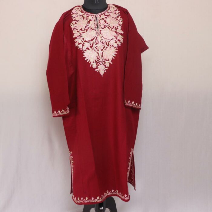 Kashmiri Phiren | Maroon Cashmilon with Aari Work - Image 3