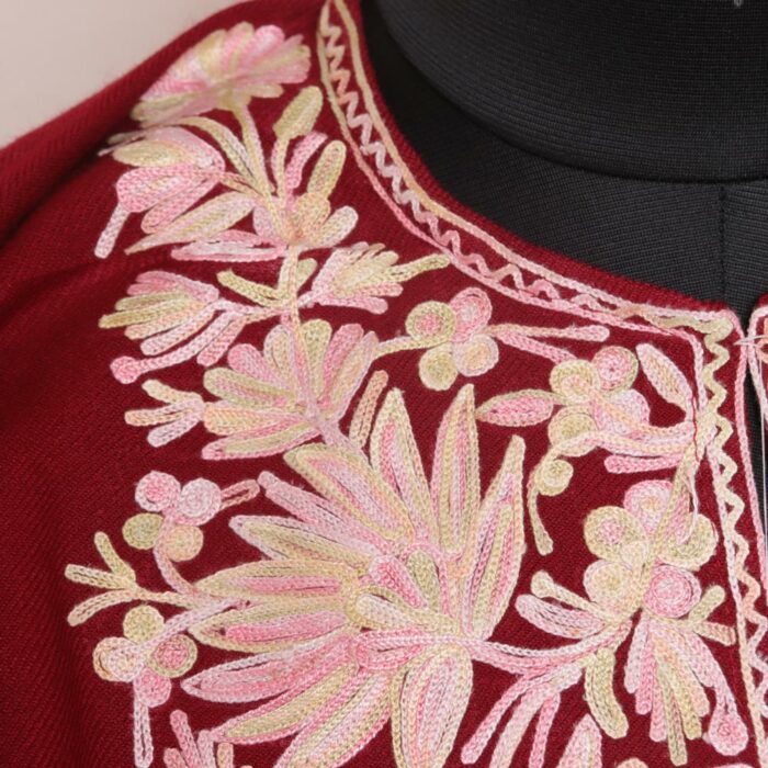 Kashmiri Phiren | Maroon Cashmilon with Aari Work - Image 2